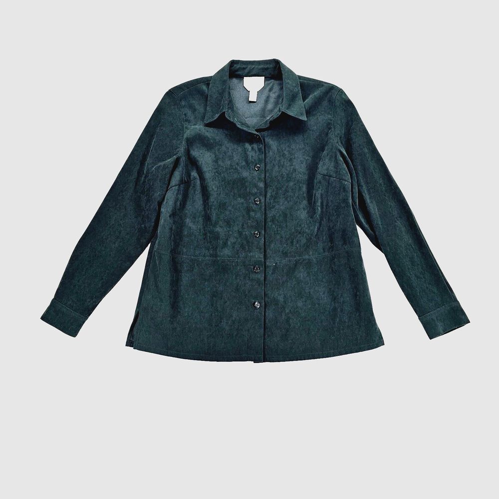 Talbots Stretch Micro-Suede  Shirt Button Up Long Sleeve‎ Size M Green Collared